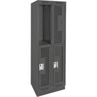 Clean Line Lockers, 2 -tier, Bank of 2, 24" x 15" x 76", Steel, Charcoal, Rivet (Assembled), Perforated NRZ Safety Inc.