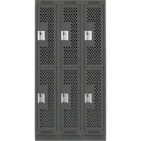 Clean Line Lockers, 2 -tier, Bank of 3, 36" x 15" x 76", Steel, Charcoal, Rivet (Assembled), Perforated NRZ Safety Inc.