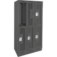 Clean Line Lockers, 2 -tier, Bank of 3, 36" x 15" x 76", Steel, Charcoal, Rivet (Assembled), Perforated NRZ Safety Inc.