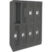 Clean Line Lockers, 2 -tier, Bank of 4, 48" x 15" x 76", Steel, Charcoal, Rivet (Assembled), Perforated NRZ Safety Inc.