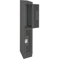 Clean Line Lockers, 2 -tier, 12" x 12" x 82", Steel, Charcoal, Rivet (Assembled), Perforated NRZ Safety Inc.