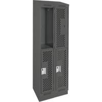 Clean Line Lockers, 2 -tier, Bank of 2, 24" x 12" x 82", Steel, Charcoal, Rivet (Assembled), Perforated NRZ Safety Inc.