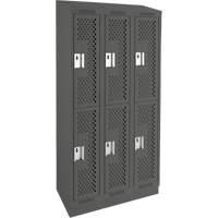 Clean Line Lockers, 2 -tier, Bank of 3, 36" x 12" x 82", Steel, Charcoal, Rivet (Assembled), Perforated NRZ Safety Inc.