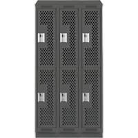 Clean Line Lockers, 2 -tier, Bank of 3, 36" x 12" x 82", Steel, Charcoal, Rivet (Assembled), Perforated NRZ Safety Inc.