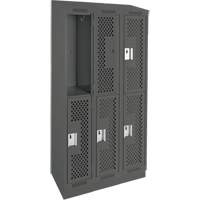 Clean Line Lockers, 2 -tier, Bank of 3, 36" x 12" x 82", Steel, Charcoal, Rivet (Assembled), Perforated NRZ Safety Inc.