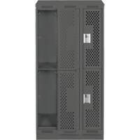 Clean Line Lockers, 2 -tier, Bank of 3, 36" x 12" x 82", Steel, Charcoal, Rivet (Assembled), Perforated NRZ Safety Inc.