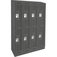 Clean Line Lockers, 2 -tier, Bank of 4, 48" x 12" x 82", Steel, Charcoal, Rivet (Assembled), Perforated NRZ Safety Inc.