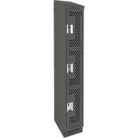 Clean Line Lockers, 3 -tier, 12" x 18" x 82", Steel, Charcoal, Rivet (Assembled), Perforated NRZ Safety Inc.