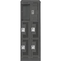 Clean Line Lockers, 3 -tier, Bank of 2, 24" x 18" x 82", Steel, Charcoal, Rivet (Assembled), Perforated NRZ Safety Inc.