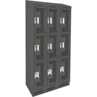 Clean Line Lockers, 3 -tier, Bank of 3, 36" x 18" x 82", Steel, Charcoal, Rivet (Assembled), Perforated NRZ Safety Inc.