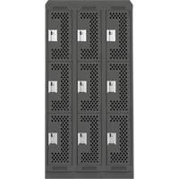 Clean Line Lockers, 3 -tier, Bank of 3, 36" x 18" x 82", Steel, Charcoal, Rivet (Assembled), Perforated NRZ Safety Inc.
