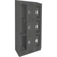 Clean Line Lockers, 3 -tier, Bank of 3, 36" x 18" x 82", Steel, Charcoal, Rivet (Assembled), Perforated NRZ Safety Inc.