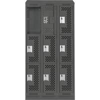 Clean Line Lockers, 3 -tier, Bank of 3, 36" x 18" x 82", Steel, Charcoal, Rivet (Assembled), Perforated NRZ Safety Inc.