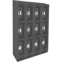 Clean Line Lockers, 3 -tier, Bank of 4, 48" x 18" x 82", Steel, Charcoal, Rivet (Assembled), Perforated NRZ Safety Inc.