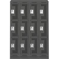Clean Line Lockers, 3 -tier, Bank of 4, 48" x 18" x 82", Steel, Charcoal, Rivet (Assembled), Perforated NRZ Safety Inc.