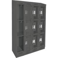 Clean Line Lockers, 3 -tier, Bank of 4, 48" x 18" x 82", Steel, Charcoal, Rivet (Assembled), Perforated NRZ Safety Inc.