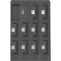 Clean Line Lockers, 3 -tier, Bank of 4, 48" x 18" x 82", Steel, Charcoal, Rivet (Assembled), Perforated NRZ Safety Inc.