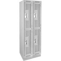 Clean Line Lockers, 2 -tier, Bank of 2, 24" x 15" x 76", Steel, Grey, Rivet (Assembled), Perforated NRZ Safety Inc.