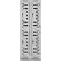 Clean Line Lockers, 2 -tier, Bank of 2, 24" x 15" x 76", Steel, Grey, Rivet (Assembled), Perforated NRZ Safety Inc.