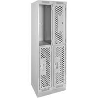 Clean Line Lockers, 2 -tier, Bank of 2, 24" x 15" x 76", Steel, Grey, Rivet (Assembled), Perforated NRZ Safety Inc.