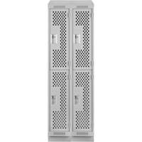 Clean Line Lockers, 2 -tier, Bank of 2, 24" x 12" x 82", Steel, Grey, Rivet (Assembled), Perforated NRZ Safety Inc.