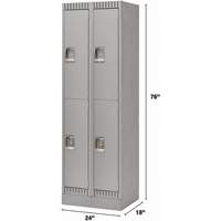 Lockers, 2 -tier, Bank of 2, 24" x 18" x 76", Steel, Grey, Knocked Down NRZ Safety Inc.