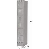 Lockers, 6 -tier, 12" x 18" x 76", Steel, Grey, Knocked Down NRZ Safety Inc.