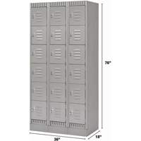 Lockers, 6 -tier, Bank of 3, 36" x 18" x 76", Steel, Grey, Knocked Down NRZ Safety Inc.