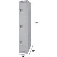 Lockers, 3 -tier, 12" x 18" x 72", Steel, Grey, Knocked Down NRZ Safety Inc.