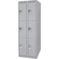 Lockers, 3 -tier, Bank of 2, 24" x 18" x 72", Steel, Grey, Knocked Down NRZ Safety Inc.