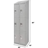 Lockers, 3 -tier, Bank of 2, 24" x 18" x 82", Steel, Grey, Knocked Down NRZ Safety Inc.