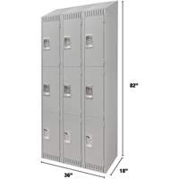 Lockers, 3 -tier, Bank of 3, 36" x 18" x 82", Steel, Grey, Knocked Down NRZ Safety Inc.