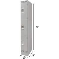 Lockers, 3 -tier, 12" x 18" x 76", Steel, Grey, Knocked Down NRZ Safety Inc.