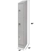 Lockers, 3 -tier, 12" x 18" x 86", Steel, Grey, Knocked Down NRZ Safety Inc.