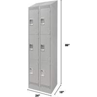 Lockers, 3 -tier, Bank of 2, 24" x 18" x 86", Steel, Grey, Knocked Down NRZ Safety Inc.