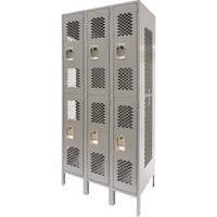 Casiers ventil&eacute;s, 2 niveaux, Bloc de 3, 36" x 18" x 78", Acier, Gris, D&eacute;mont&eacute;, Perfor&eacute; NRZ Safety Inc.