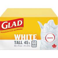 Tall 45L Unscented Garbage Bags, Regular, 24" W x 28" L, White NRZ Safety Inc.