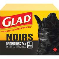 74L Garbage Bags, Regular, 26" W x 33" L, Black NRZ Safety Inc.