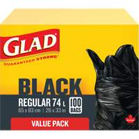 74L Garbage Bags, Regular, 26" W x 33" L, Black NRZ Safety Inc.