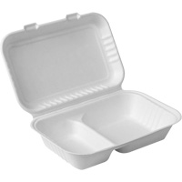 Compostable Hinged Food Containers with Compartments, Bagasse, Rectangular NRZ Safety Inc.