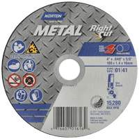 Meule &agrave; tronçonner m&eacute;tallique pour coupe &agrave; angle droit RightCut, 4-1/2" x 0,04", Arbre de 7/8", Type 01/41, Oxyde d'aluminium, 13580 Tr/min NRZ Safety Inc.