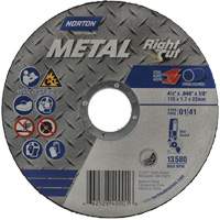 Meule &agrave; tronçonner m&eacute;tallique pour coupe &agrave; angle droit RightCut, 4-1/2" x 0,045", Arbre de 7/8", Type 01/41, Oxyde d'aluminium, 13580 Tr/min NRZ Safety Inc.