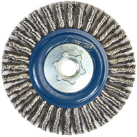 Brosse &agrave; fils nou&eacute;s pour cordons de soudure pour meuleuse angulaire, Dia. 4", Fils 0,02", Arbre 5/8"-11, Acier inoxydable NRZ Safety Inc.