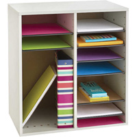Adjustable Compartment Literature Organizer, Stationary, 16 Slots, Wood, 19-1/2" W x 11-3/4" D x 21" H NRZ Safety Inc.