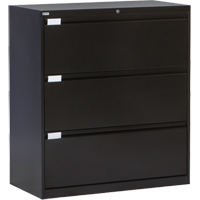 Lateral Filing Cabinet, Steel, 3 Drawers, 36" W x 18" D x 40-1/16" H, Black NRZ Safety Inc.