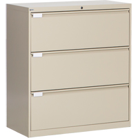 Lateral Filing Cabinet, Steel, 3 Drawers, 36" W x 18" D x 40-1/16" H, Beige NRZ Safety Inc.