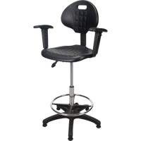 Heavy-Duty Ergonomic Stool with Adjustable Arm Rests, Stationary, Adjustable, 39" - 48", Polyurethane Seat, Black NRZ Safety Inc.