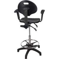 Heavy-Duty Ergonomic Stool with Adjustable Arm Rests, Stationary, Adjustable, 39" - 48", Polyurethane Seat, Black NRZ Safety Inc.