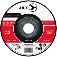 POWER ABRASIVE&reg; Grinding Wheel, 5" x 1/4", 7/8" Arbor, Type 27 NRZ Safety Inc.