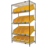 Slanted Wire Shelf with Bins, 5 Tiers, 36" W x 63" H x 18" D NRZ Safety Inc.